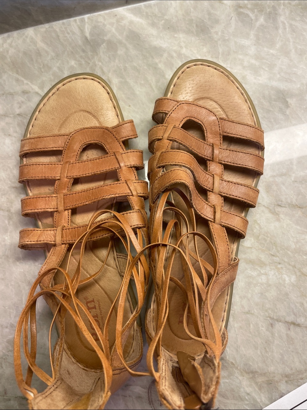 Born Women's Brown Strappy Leather Lace-Up Sandals - Picture 4 of 5